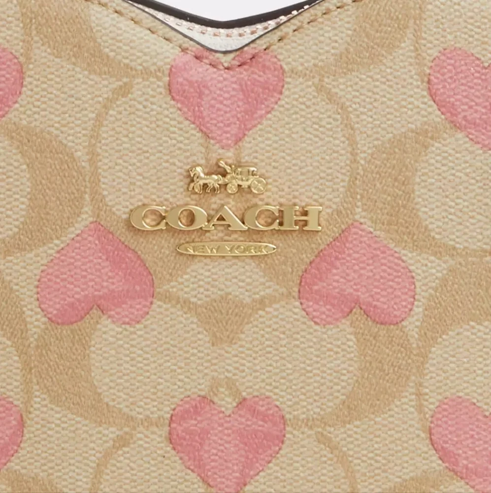 Coach Heart Crossbody In Signature Canvas With Heart Print Khaki Pink - Picture 5 of 7